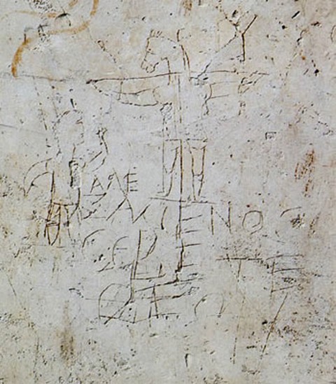 Graffiti Iisus Alexamanos Graffito, datând din c.200 AD Dealul Palatin lângă Circus Maximus din Roma